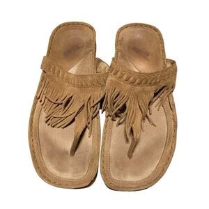 Kalso Earth Nature Brown Suede Fringe Thong Sandals Women's Size 7 Men's 5